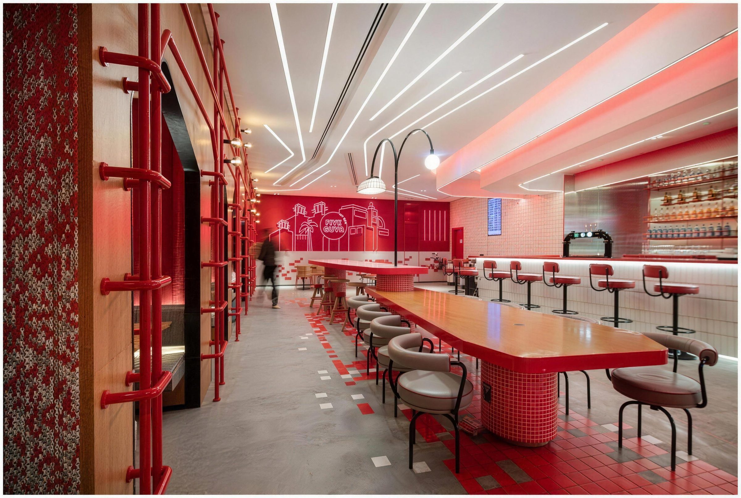Five Guys bar counter and seating